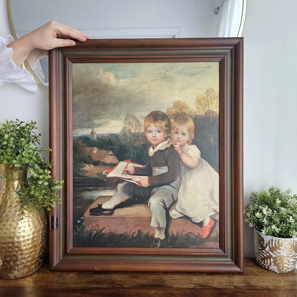 Vintage Art Print Wooden Frame John Hoppener The Bowden Children Wall Decor